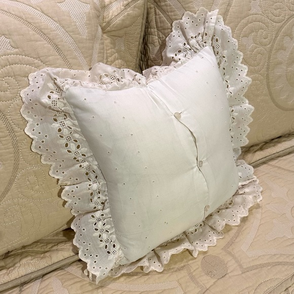 Embroidered Square White Decorative Eyelet Vintage Lace Frill Baby Accent Pillow - Picture 2 of 6